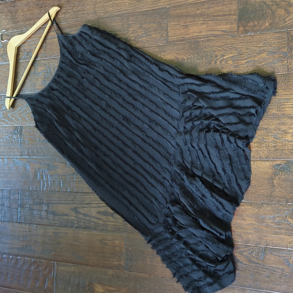 ANTHRO I NWT Black Asymmetrical Fringed Slip Dress by Eri & Ali, S